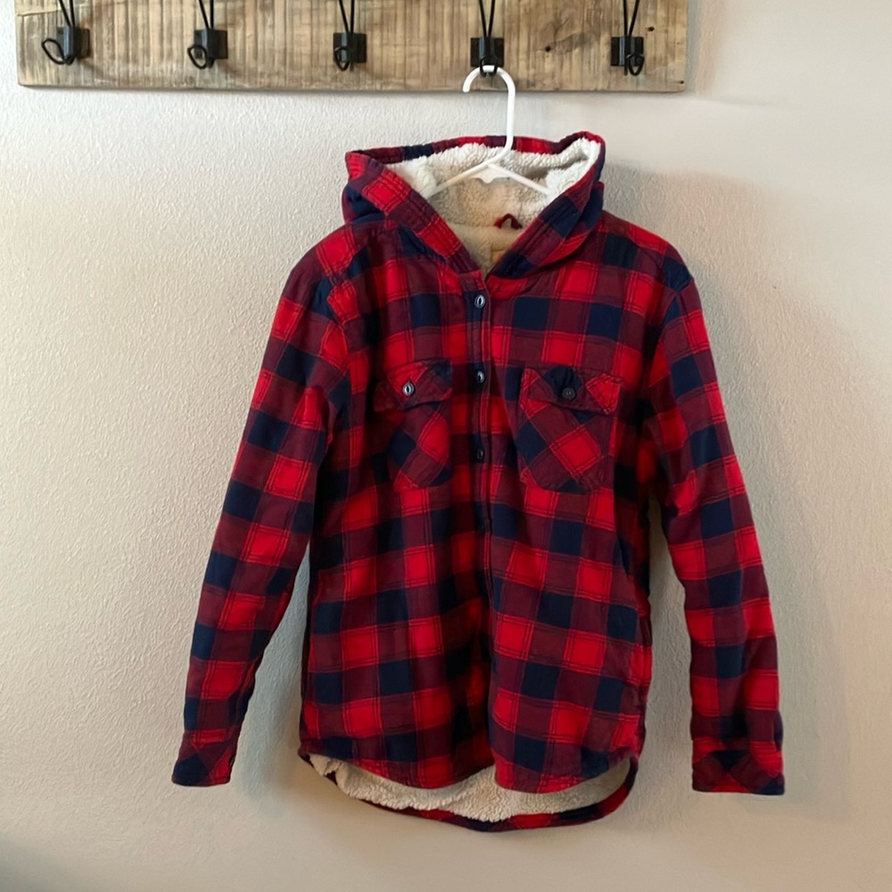 COZY Plaid button up hoodie/jacket